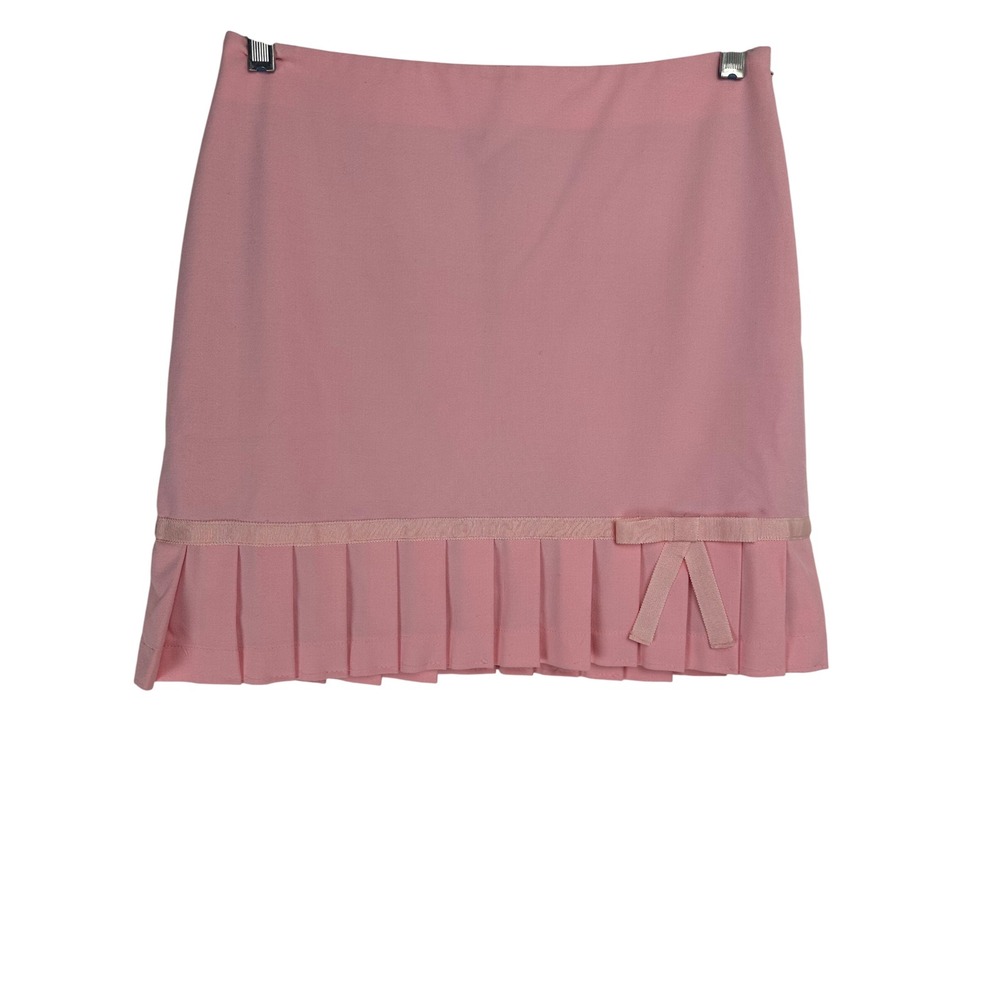 Vintage Pink Pleated Hem Mini Skirt Bow Accent Size 4 Preppy Y2K Ballet Coquette